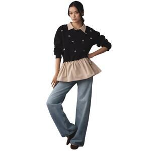 Anthropologie Maeve Embellished Twofer Pullover Sweatshirt Top
